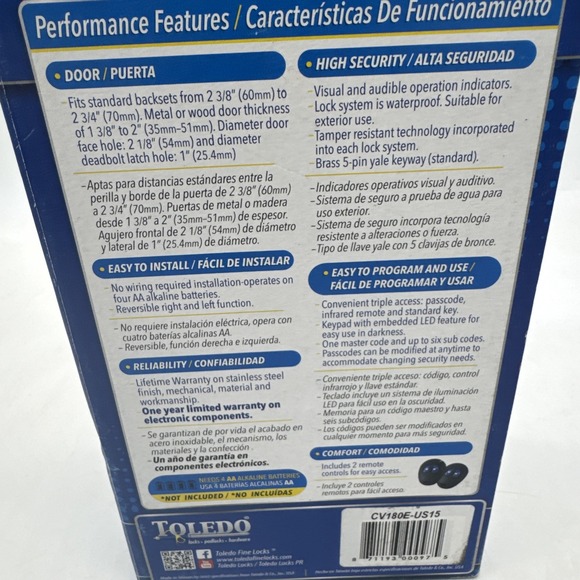 Toledo Deadbolt Keyless Combination Universal Stainless Steel Door Lock CV180E - Picture 5 of 7